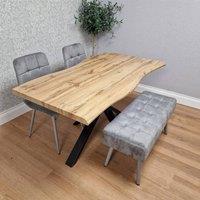 KOSY KOALA Dining Table with 2 Grey Velvet Chairs & Modern Wooden Benches