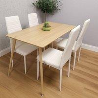KOSY KOALA Wooden Dining TableSet with 4 white Faux Leather Chairs in Light Oak