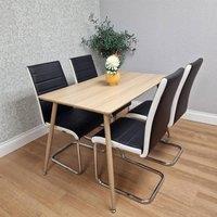 KOSY KOALA Modern Rectangle Dining Table Set With 4 Faux Leather Chairs in Black