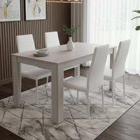 KOSY KOALA Dining Table With 4 White Faux Leather Dining Chairs in Grey