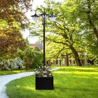 OUTSUNNY 3-head LED Solar Light Lamp Street Light Post with Planter Base, Black