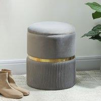 HOMCOM Round Pouffe Storage Footstool with Hidden Space in Light Grey