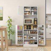 HOMCOM 169cm Tall Kitchen Pantry Storage Cabinet with Microwave Shelf in White