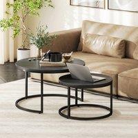 HOMCOM 2 Pcs Stacking Coffee Table Set Steel Frame, Black Wood Grain | Size: Large