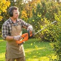 OUTSUNNY 20 Cordless Hedge Trimmer with Dual Action Head, 2000mAh Battery in Orange