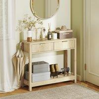 HOMCOM Modern Console Table with Fluted Panel Drawers, Narrow Hallway Table in Natural