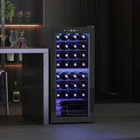 HOMCOM 86L Undercounter Wine Cooler Fridge with LED Light 32 Bottles in Black