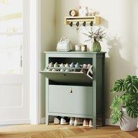 HOMCOM 2 Drawer Shoe Cabinet with Flip Doors for Hallway, Entryway in Green | Size: Small