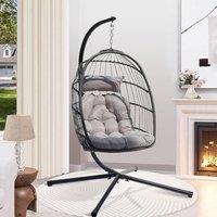 Lishetimig Hanging Egg Chair with Stand with Cushion & Headrest in Grey