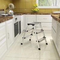 SONGMICS Aluminium Step Ladder with 3 Non Slip Steps in Silver