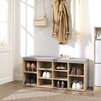 VASAGLE 10 Compartment Shoe Bench Storage Unit with Cushion Entrance in Natural