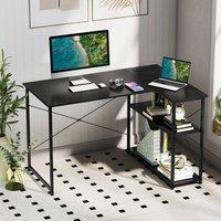 Costway L-shaped Computer Desk w/Power Outlet Workstation w/Reversible Shelves in Black