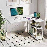 Costway L-shaped Computer Desk w/Power Outlet Workstation w/Reversible Shelves in White