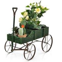 Costway Garden Wagon Planter Decorative Flower Pot Stand w/2 Planting Sections in Green