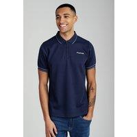 Firetrap Men's Regular Fit Textured Zip Up Polo Shirt in Navy | Size: Medium