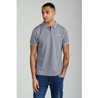 Firetrap Men's Regular Fit Textured Zip Up Polo Shirt in Dark Grey | Size: Large