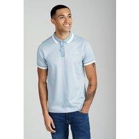 Firetrap Men's Regular Fit Cotton Rich Jacquard Polo in Mid Blue | Size: Large