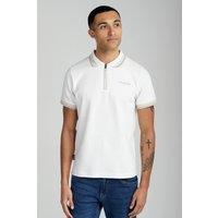 Firetrap Men's Regular Fit Cotton Ottoman Zip Polo in Ecru | Size: XL