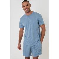 Threadbare Men's Cotton Grandad Pyjama Top & Shorts in Blue | Size: 2XL