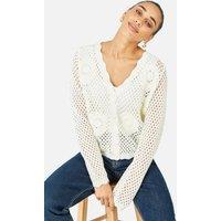 Yumi Women's White Flower Crochet Cardigan in Warm White | Size: Large