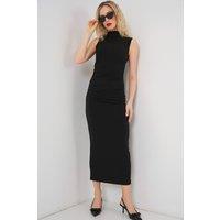Big Dart Women's Fitted Midi Turtleneck Dress in Black | Size: Medium