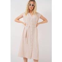 Big Dart Women's Textured V-Neck Midi Dress with Button Closure in Cream | Size: Medium