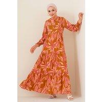Big Dart Women's Floral Viscose Crepe Maxi Dress in Camel | Size: Medium