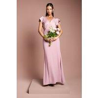 Coast Women's Honoured V Neck Angel Short Sleeve Satin Maxi Bridesmaid Dress in Antique Rose | Size: 16