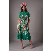 Coast Women's Lisa Tan Lace Pleated Printed Midi Dress in Green | Size: 10