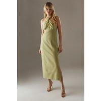 Warehouse Women's Cross Front Georgette & Marl Suiting Midi Dress in Pistachio | Size: 8