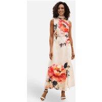 Yumi Women's Ivory Flower Halter Neck Maxi Dress in Warm White | Size: 10