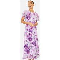Yumi Women's Lavender Floral Print Frill Midi Dress in Lilac | Size: 8
