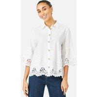 Yumi Women's White Cotton Lace Border Shirt | Size: 16