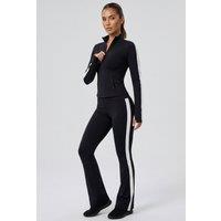 Femme Luxe Women's Zip Up Active Jacket & Stripe Side Track Trousers Co-Ord Set in Black | Size: 8-10