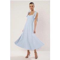 HOXTON GAL Women's Elegant A-Line Midi Dress with Sweetheart Neck & Straps in Blue | Size: 6