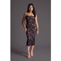 Vesper Women's Petite Lace Overlay Midaxi Dress with Spaghetti Straps in Black | Size: 4