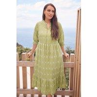Evans Women's Tie Neck Broderie Cotton Maxi Dress in Green | Size: 20