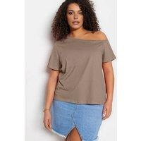 WOVCOR Women's Off the Shoulder Relaxed Fit Short Sleeve Top in Taupe | Size: 4XL