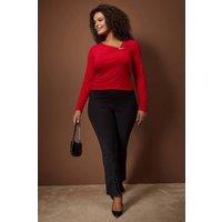 WOVCOR Women's Cut Out Detail Long Sleeve Fitted Top in Red | Size: 5XL
