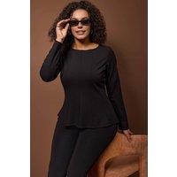 WOVCOR Women's Seam Detail Long Sleeve Tailored Peplum Top in Black | Size: 2XL
