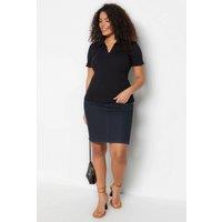WOVCOR Women's Ribbed Polo Collar Short Sleeve Fitted Top in Black | Size: 5XL