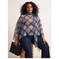 WOVCOR Women's Check Print Sheer Tie Neck Batwing Top