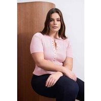 WOVCOR Women's Ribbed Button Detail Short Sleeve Fitted Top in Pink | Size: XL