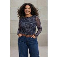 WOVCOR Women's Printed Mesh Long Sleeve Fitted Top | Size: 6XL