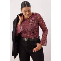 WOVCOR Women's Paisley Print Mesh Long Sleeve Fitted Top | Size: 3XL
