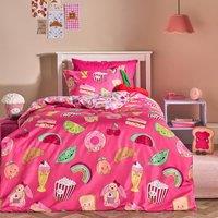OHS Kids Sweetie Pies Reversible Bedding Set Duvet Cover with Pillowcase in Magenta | Size: Double