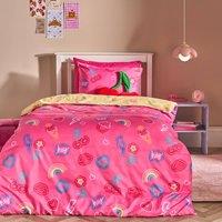 OHS Kids Neon Lights Reversible Bedding Set Duvet Cover with Pillowcase in Magenta | Size: Double
