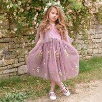 UK Flower Girl Boutique Girl's Enchanted Angel Dress - Embroidered Heather in Mauve | Size: 2-3 Years