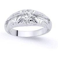 Jewelco London Men's Silver CZ Gypsy Carved Solitaire Ring | Size: H