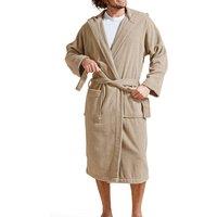 CHRISTY Men's 'Brixton' 100% Cotton Textured Hooded Bath Robe in Stone | Size: Small